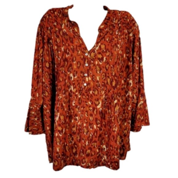 NEW 2X NY Collection pullover blouse flowy bell sleeves animal print NWT PRETTY - Picture 3 of 10